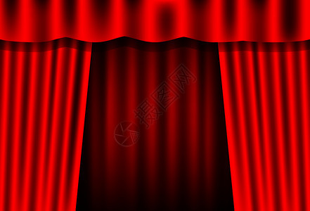 电影娱乐窗帘背景美丽的红戏院在黑舞台上折叠幕帘矢量插图图片