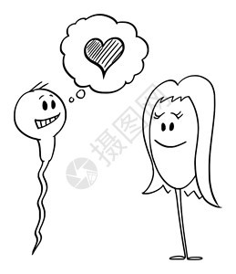 矢量卡通插图绘制人类精子或的概念插图表明他爱卵子或蛋并带有心脏符号图片