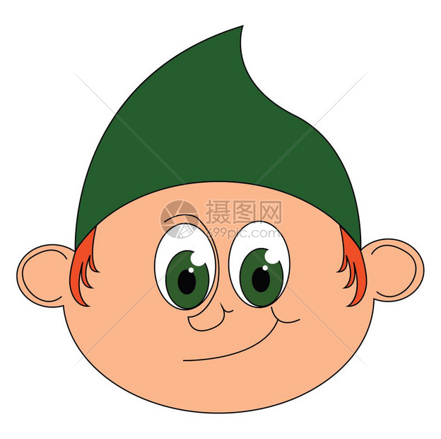 一个小丑矮人绿眼睛戴着帽子眼镜矢量彩色画或插图