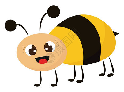 一只可爱的蜜蜂眼睛大面脸快乐矢量彩色绘画或插图图片