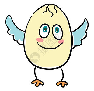 快乐的煮鸡蛋微笑和翅膀矢量彩色绘画或插图图片