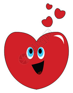 红色的心脏有美丽微笑和小心围绕它矢量彩色绘画或插图背景图片