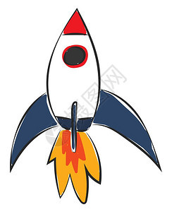 一枚红色鼻子的飞行小火箭发射红色热火焰矢量颜图画或插背景图片