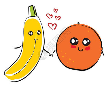 香蕉和橙色矢量颜绘画或插图之间的爱情片图片