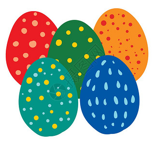 5个多色鸡蛋上面有很多设计图矢量颜色画或插图片