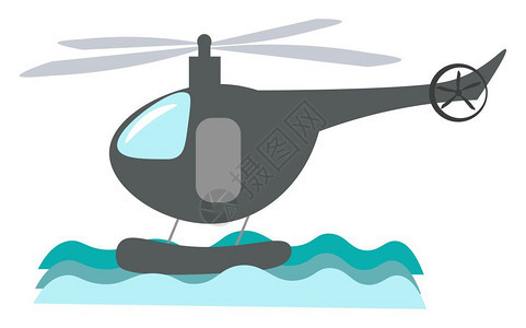 灰色直升机在空中飞行带有螺旋桨向量彩色图画或插图片