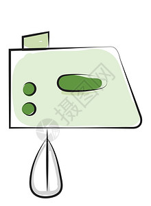 用绿色彩绘制配有纽扣和不锈钢击打器的电动鸡蛋斗器以便利字功能矢量彩色图或插图片
