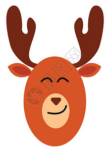 棕色的驼鹿Emoji棕色榈鹿角圆形面脸三角的反鼻子眼耳朵闭着睛笑矢量的颜色图画或插图片