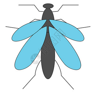 带有长和细体的卡通灰色蚊子有蓝前缝线和后带两根天四薄腿矢量彩色图或插图片