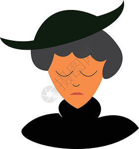 一个穿着传统黑衣和帽子矢量彩色绘画或插图的可悲老女人图片