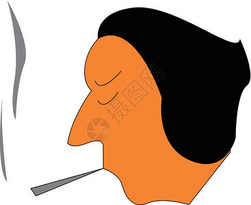 男子吸烟时面向矢量彩色绘画或插图上出现紧张的表情图片
