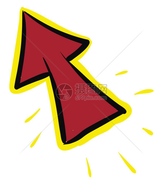 红色鼠标箭头带有黄色外观指向上左矢量的颜色绘图或插图片