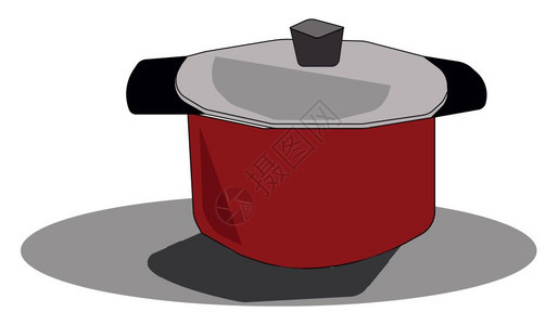 红彩的巨型烹饪器或锅炉的剪贴板在烹饪食物时像厨房的老师一样没有时间的矢量彩色图或插使用有色玻璃盖的硬质做烹饪食品背景图片