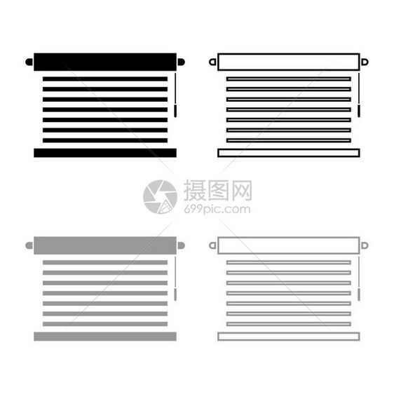 JalousieMetal窗口jalousie为办公室提供的JalusieLauvers图标大纲设置黑色灰矢量显示平板风格的简单图片