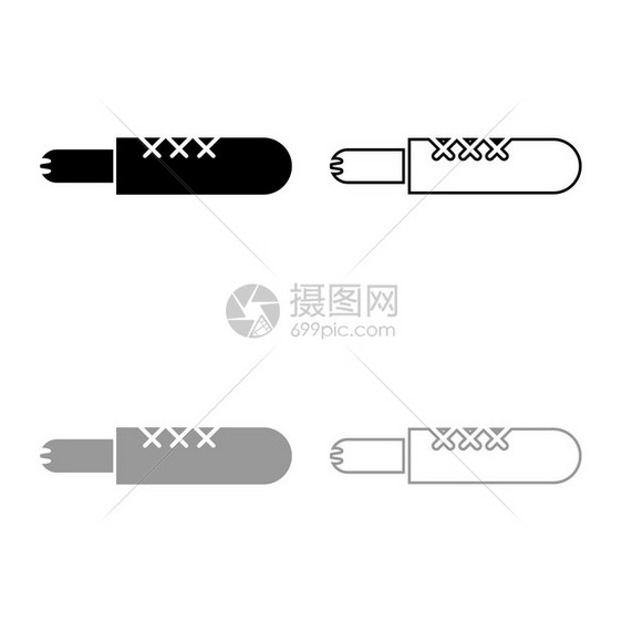 法国热狗快餐图标大纲设置黑色灰矢量说明平板风格简单图像图片