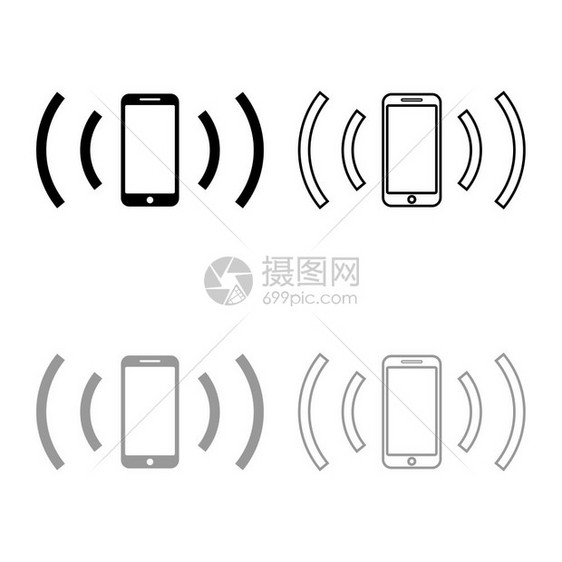 声波Emitting波概念图标大纲设置黑色灰矢量显示平板风格简单图像图片