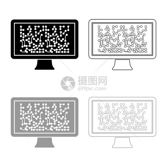 Technology概念图标大纲设置黑色灰矢量说明平板风格简单图像图片