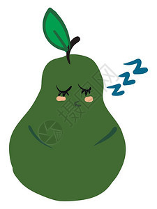 绿色彩梨的剪片上面有棕短尾巴和一叶眼睛闭着的鼻孔而睡眠矢量彩色绘画或插图图片