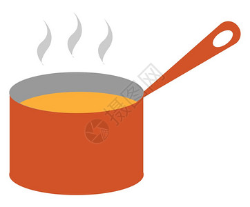由煮肉鱼或来自大红酱锅的蔬菜制作黄色汤剪贴板配有手柄可以备品味的矢量彩色绘画或插图图片