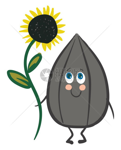 一个微笑的种子长着向日葵里面有棕色圆盘外面有亮黄