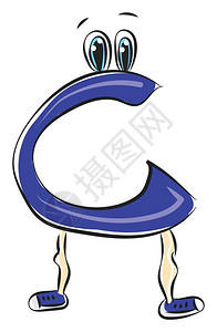 代表字母C的蓝色生物或雕像有两只眼睛穿着时髦的蓝鞋有吸引眼睛的设计图示或插图片