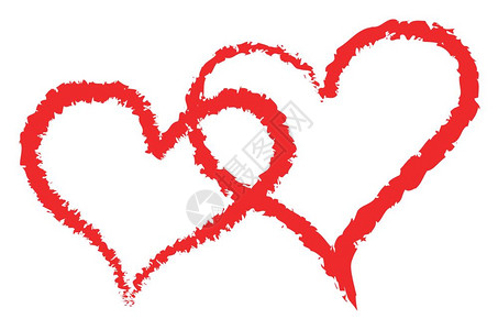两个情人节红羽毛心相互交叉象征着爱矢量彩色绘画或插图图片