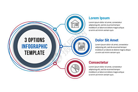 包含三个步骤或选项工作流程或图矢量eps10插图的圆形信息模板图片