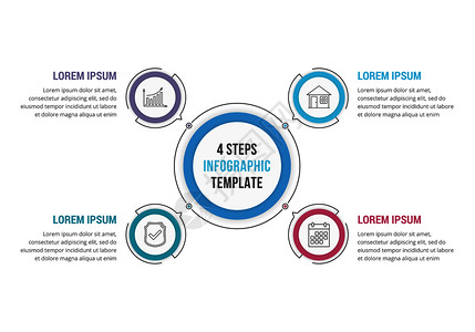 包含4个步骤或选项的圆形信息模板工作流程或图矢量eps10插图个步骤圆形信息图图片