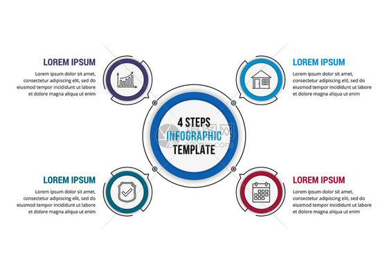 包含4个步骤或选项的圆形信息模板工作流程或图矢量eps10插图个步骤圆形信息图图片