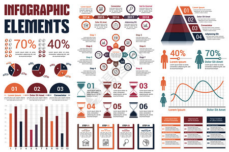 信息要素饼图时间表百分比条形图线人口信息圆形金字塔步骤选项矢量eps10插图图片