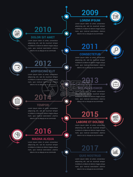 垂直时间线信息模板工作流程或图矢量eps10插图