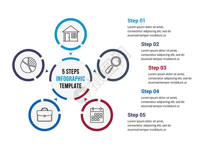 包含五个元素的圆形信息图模板进程步骤选项矢量eps10插图带有五个元素的圆形信息图图片