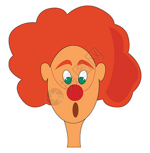 假发发片绿眼小丑橙色头发向量彩色画或插图插画
