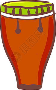 棕色圆柱鼓乐器向量彩色画或插图图片