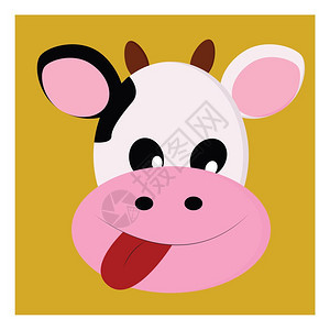 一只长着舌头大粉红色耳朵矢量彩色绘画或插图的奶牛喜剧漫画图片
