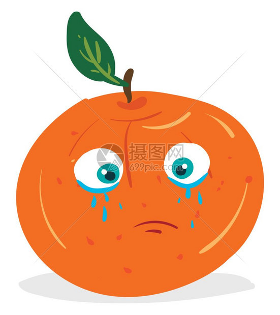 卡通留着泪的橙子矢量插图图片