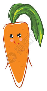 一张可爱橙色胡萝卜卡通眼睛闪亮向量彩色画或插图图片
