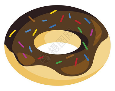 一个美味的甜圈巧克力奶油和多彩的糖果托普矢量彩色画或插图图片