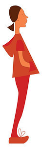 穿着橙色运动衫裤子和鞋矢量彩色绘画或插图的女孩图片
