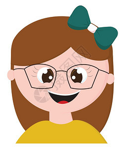 穿黄色衬衫戴眼镜和绿弓向量彩色绘画或插图的女孩图片