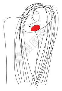 女孩睡红脸颊和长头发向量彩色画或插图图片