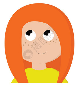 开心年轻穿黄色衬衫的女孩有橙色头发矢量彩色绘画或插图插画