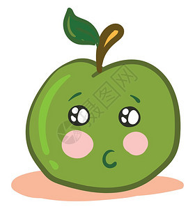 一张绿色苹果的漫画上面有玫瑰脸颊和闪亮的眼睛向量彩色图画或插图片