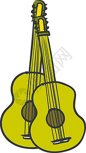 2支木制吉他乐器矢量彩色绘画或插图图片