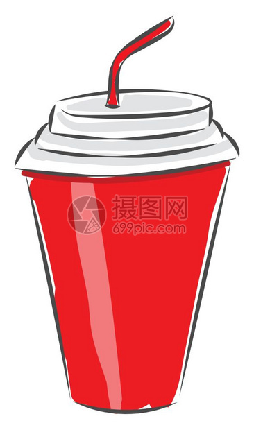 红色容器中装有凉可口乐的容器并配有病媒颜色图画或插图片