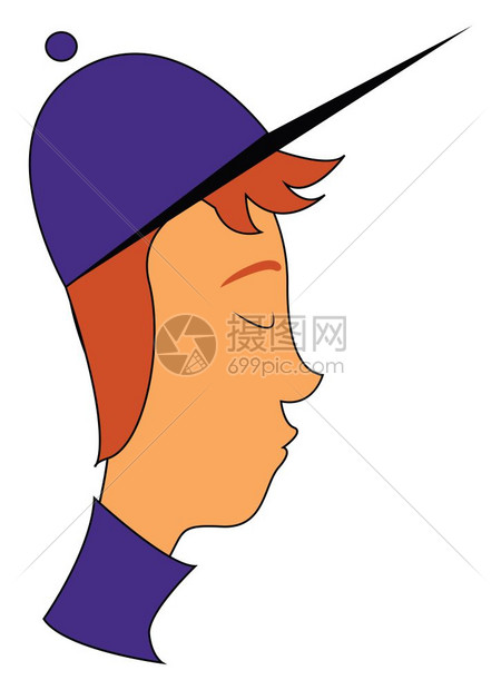 男孩戴紫帽长黑色面罩矢量彩色绘画或插图图片
