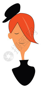 一个穿黑帽子的橙色头发苗男子黑顶向量彩色图画或插图片
