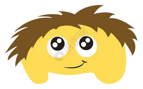 一个可爱的黄色怪物眼睛可爱棕色头发矢量彩色画插图图片