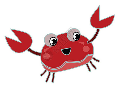 一只红蟹有两爪子和六条腿矢量彩色画或插图图片