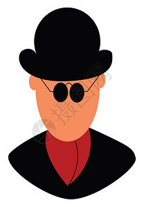 戴黑色圆杯眼镜和戴红色围巾矢量彩色图画或插的黑帽子男人背景图片
